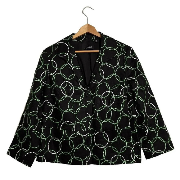CARLISLE Linen Blazer Chains Circle Connection 3/4 Sleeves Jacket Women’s 12 - Picture 1 of 2